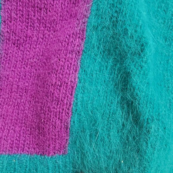 VTG Richard And Company Lambswool Angora Sweater Retro Geometric Teal Purple M - Picture 6 of 15